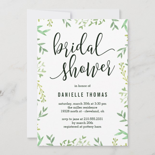 Invitation à la douche de la mariée tactile botani (Devant)