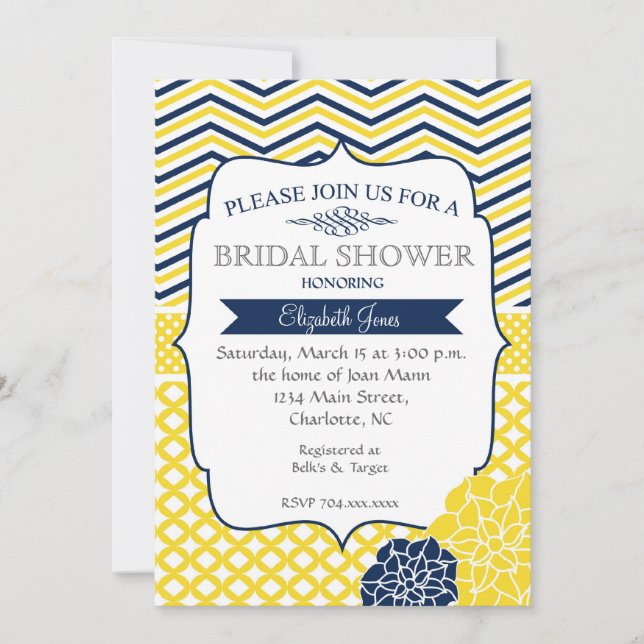 Invitation à la douche de la Marine Bleue et Jaune (Devant)
