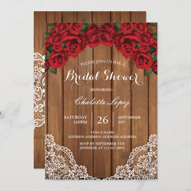 Invitation à la douche de la nuptiale rouge Bois r (Devant / Derrière)