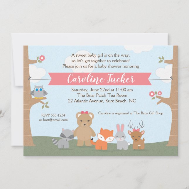 Invitation à la douche de la petite fille de Woodl (Devant)