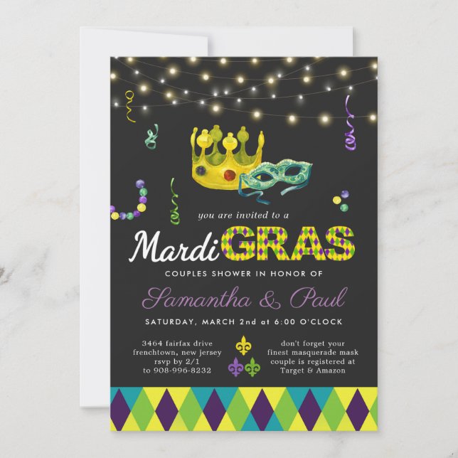 Invitation à la douche de Mardi Gras Couple (Devant)