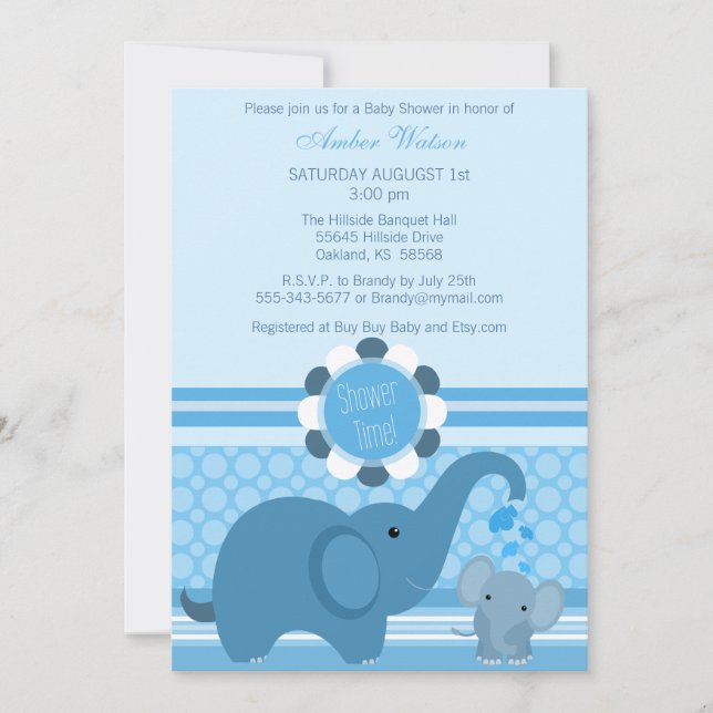 Invitation à la douche d'éléphant pour bébés (Devant)