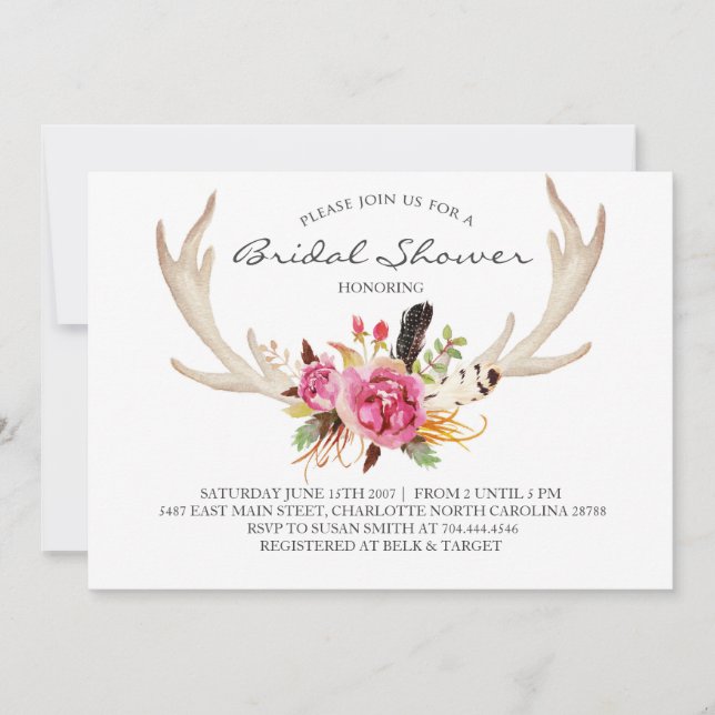 Invitation à la douche en bois floral (Devant)