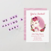 Invitation à la douche - Hérisson pour maman et bé