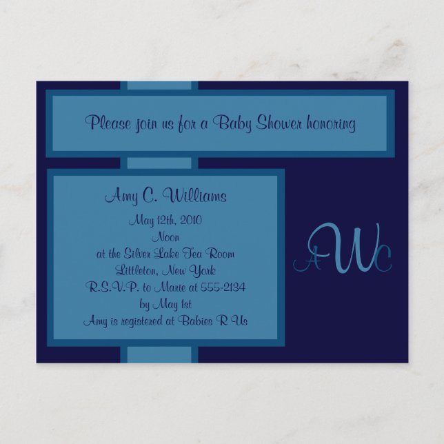 Invitation à la douche Monogram Elegant de la Mari (Devant)