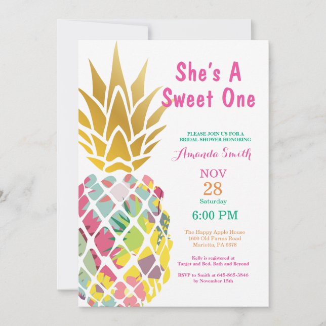 Invitation à la douche nuptiale à ananas tropical (Devant)