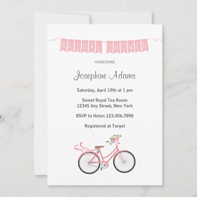 Invitation à la douche nuptiale à bicyclette à fle (Devant)