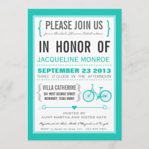 Invitation à la douche nuptiale à bicyclette à la 