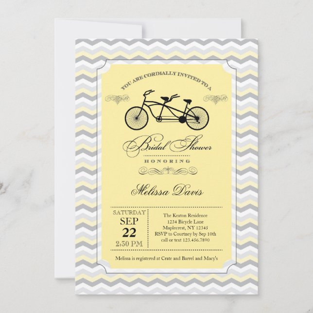 Invitation à la douche nuptiale à bicyclette Tande (Devant)