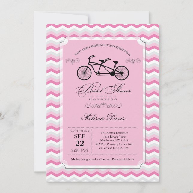 Invitation à la douche nuptiale à bicyclette Tande (Devant)