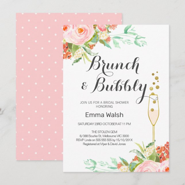 Invitation à la douche nuptiale à Brunch Floral à  (Devant / Derrière)