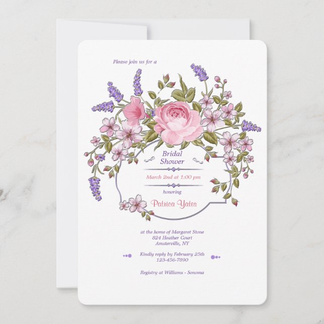 Invitation à la douche nuptiale à cadre floral (Devant)