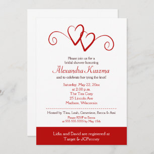 Invitation à la douche nuptiale à deux coeurs Red
