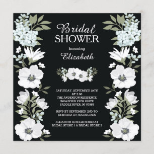 Invitation à la douche nuptiale à fleurs noires bl