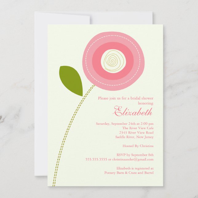 Invitation à la douche nuptiale à fleurs roses mod (Devant)