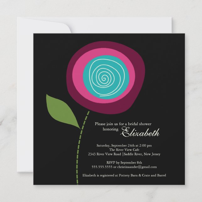 Invitation à la douche nuptiale à fleurs roses mod (Devant)