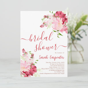 Invitation à la douche nuptiale à fleurs rouge et 