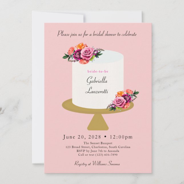 Invitation à la douche nuptiale à gâteau floral ro (Devant)