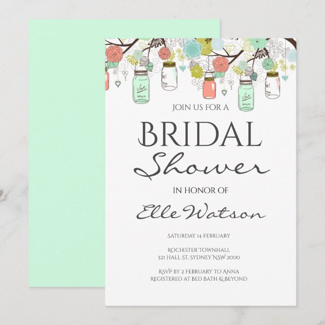 Invitation à la douche nuptiale à la menthe et au  (Devant / Derrière)