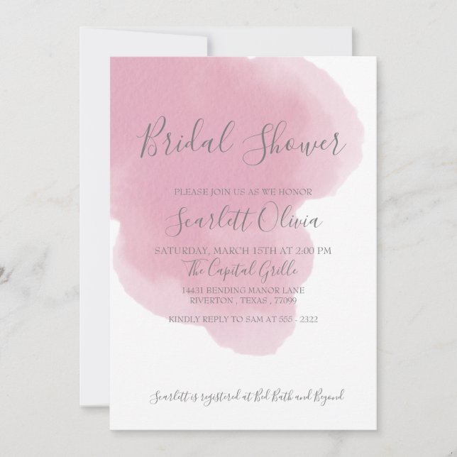 Invitation à la douche nuptiale à l'aquarelle rose (Devant)