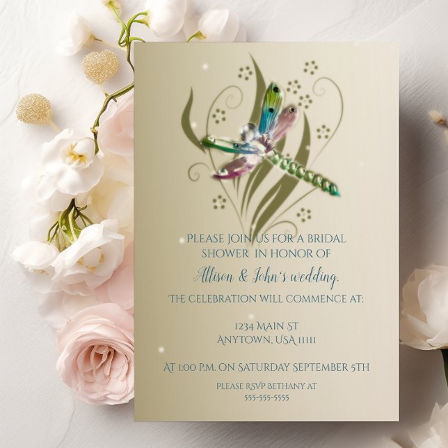 Invitation à la douche nuptiale à libellules bijou (Jeweled Dragonfly Bridal Shower Invitation)