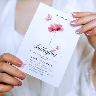 Invitation à la douche nuptiale à papillon rose