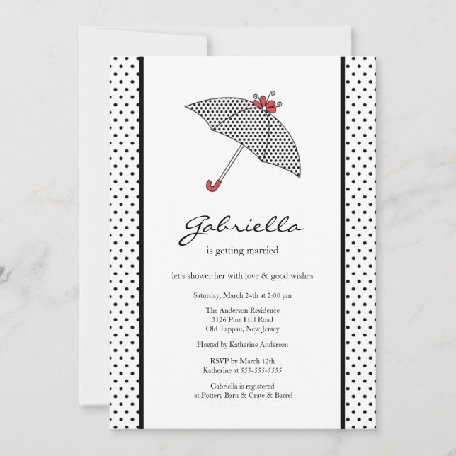 Invitation à la douche nuptiale à parapluie noir e (Devant)