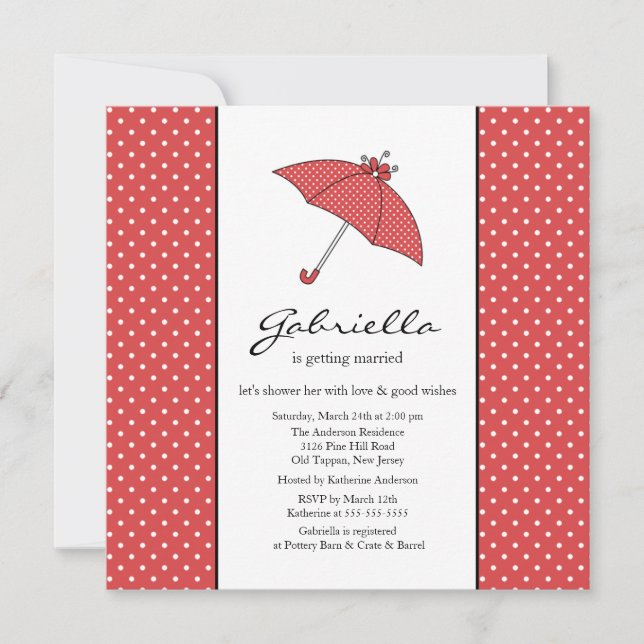 Invitation à la douche nuptiale à parapluie rouge (Devant)