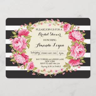Invitation à la douche nuptiale à rayures florales