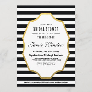 Invitation à la douche nuptiale à rayures noir et 