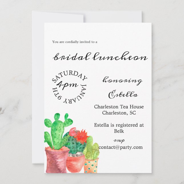 Invitation à la douche nuptiale à thème de Cactus (Devant)