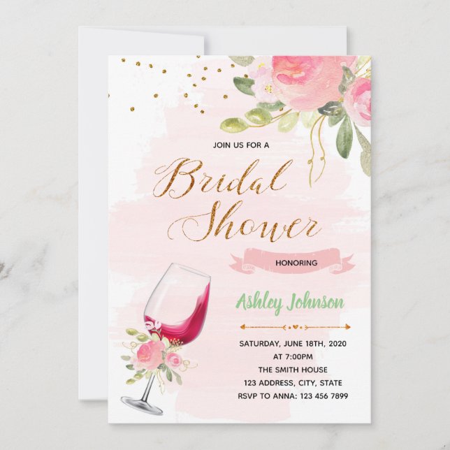 Invitation à la douche nuptiale à thème du vin (Devant)
