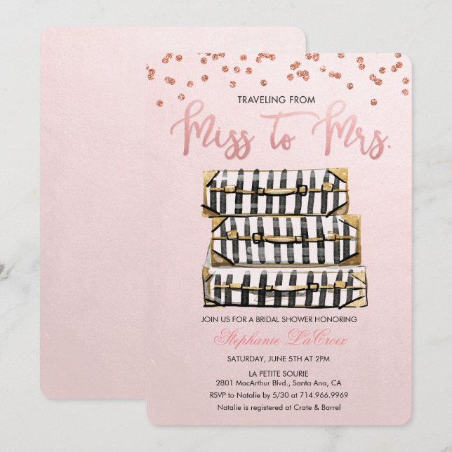 Invitation à la douche nuptiale à thème Voyage (Devant / Derrière)