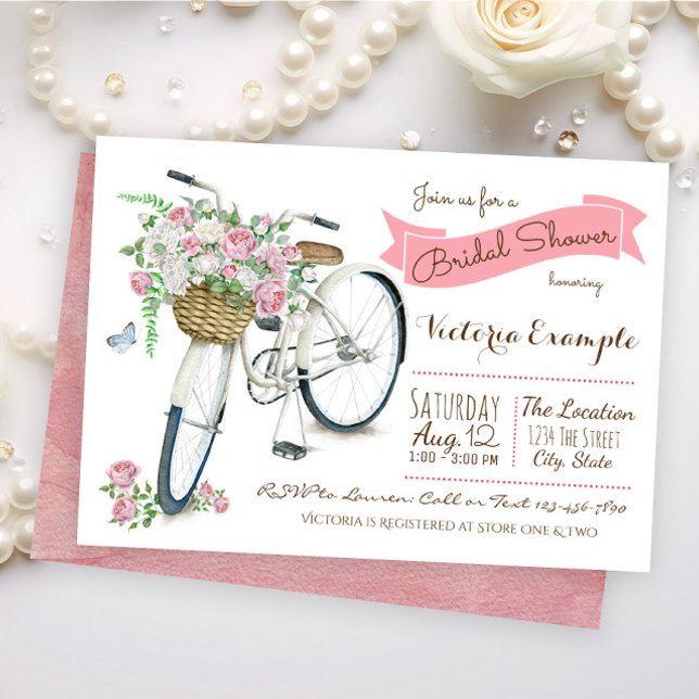 Invitation à la douche nuptiale à vélo (Cute watercolor bicycle bridal shower invitation. Simply add your event details.)