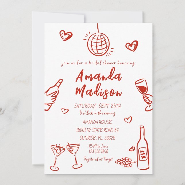 Invitation à la douche nuptiale à vin tiré à la ma (Devant)