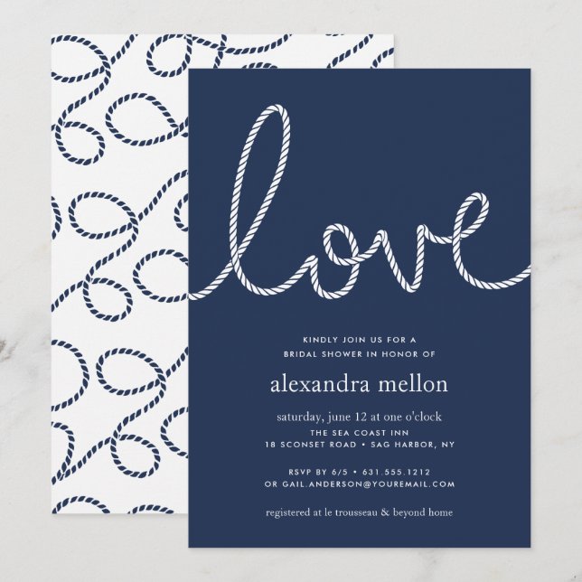 Invitation à la douche nuptiale amoureuse nouée (Devant / Derrière)