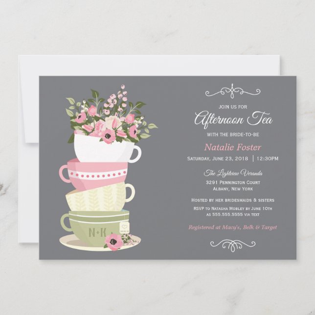 Invitation à la douche nuptiale après-midi Thé (Devant)