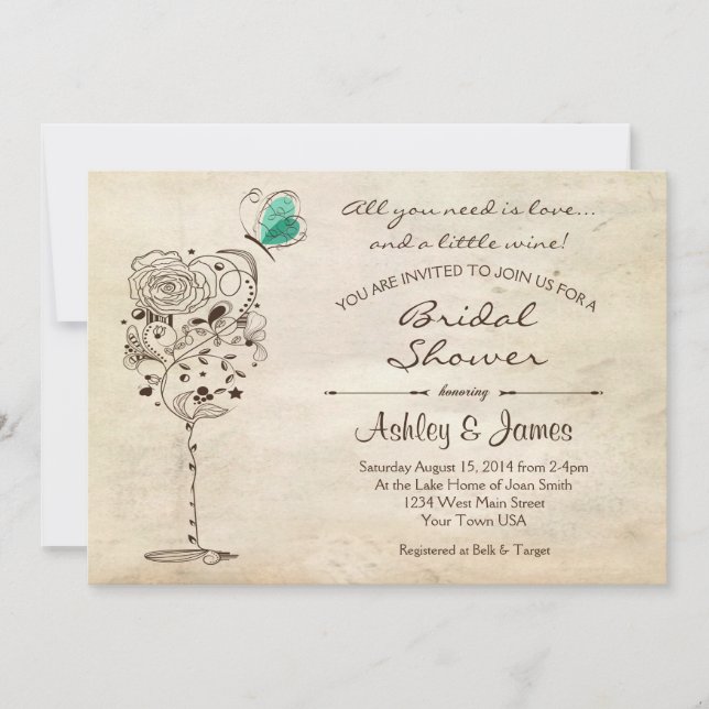 Invitation à la douche nuptiale au vin et au froma (Devant)