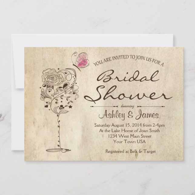 Invitation à la douche nuptiale au vin et au froma (Devant)