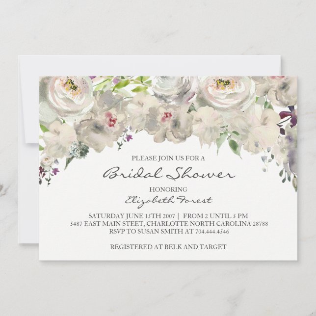 Invitation à la douche nuptiale aux fleurs de crèm (Devant)
