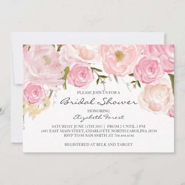 invitation à la douche nuptiale aux fleurs roses (Devant)