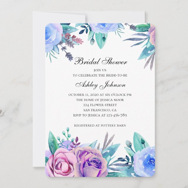 Invitation à la douche nuptiale aux fleurs violett (Devant)