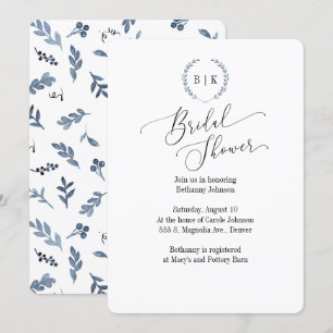 Invitation à la douche nuptiale avec monogramme de