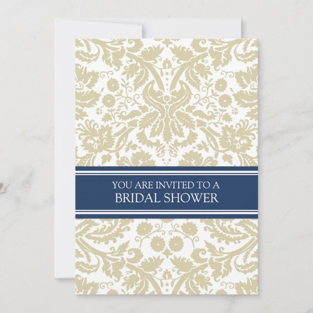 Invitation à la douche nuptiale Beige Damask bleu (Devant)