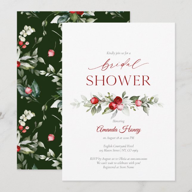 Invitation à la douche nuptiale Berry Festive (Devant / Derrière)