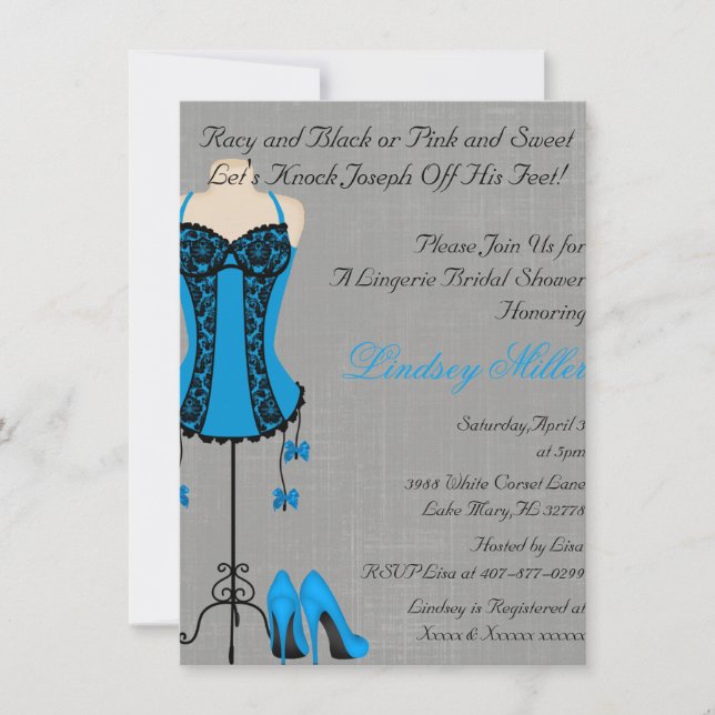 Invitation à la douche nuptiale Black & Blue Linge (Devant)