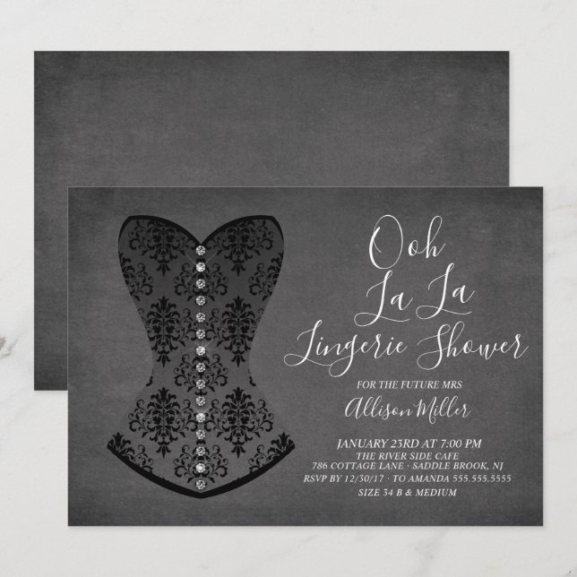 Invitation à la douche nuptiale Black Corset Linge (Devant / Derrière)