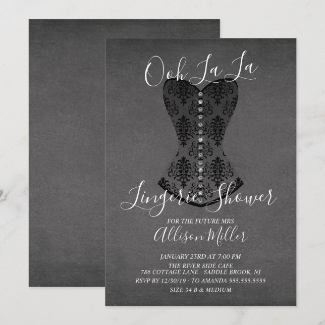 Invitation à la douche nuptiale Black Corset Linge (Devant / Derrière)