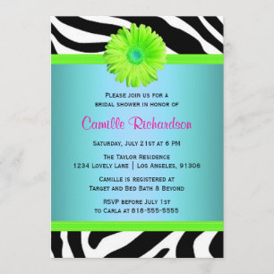 Invitation à la douche nuptiale bleue, verte et ro