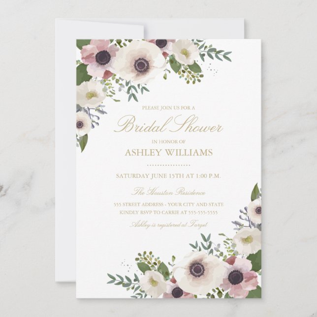 Invitation à la douche nuptiale Blush Anemone Bouq (Devant)